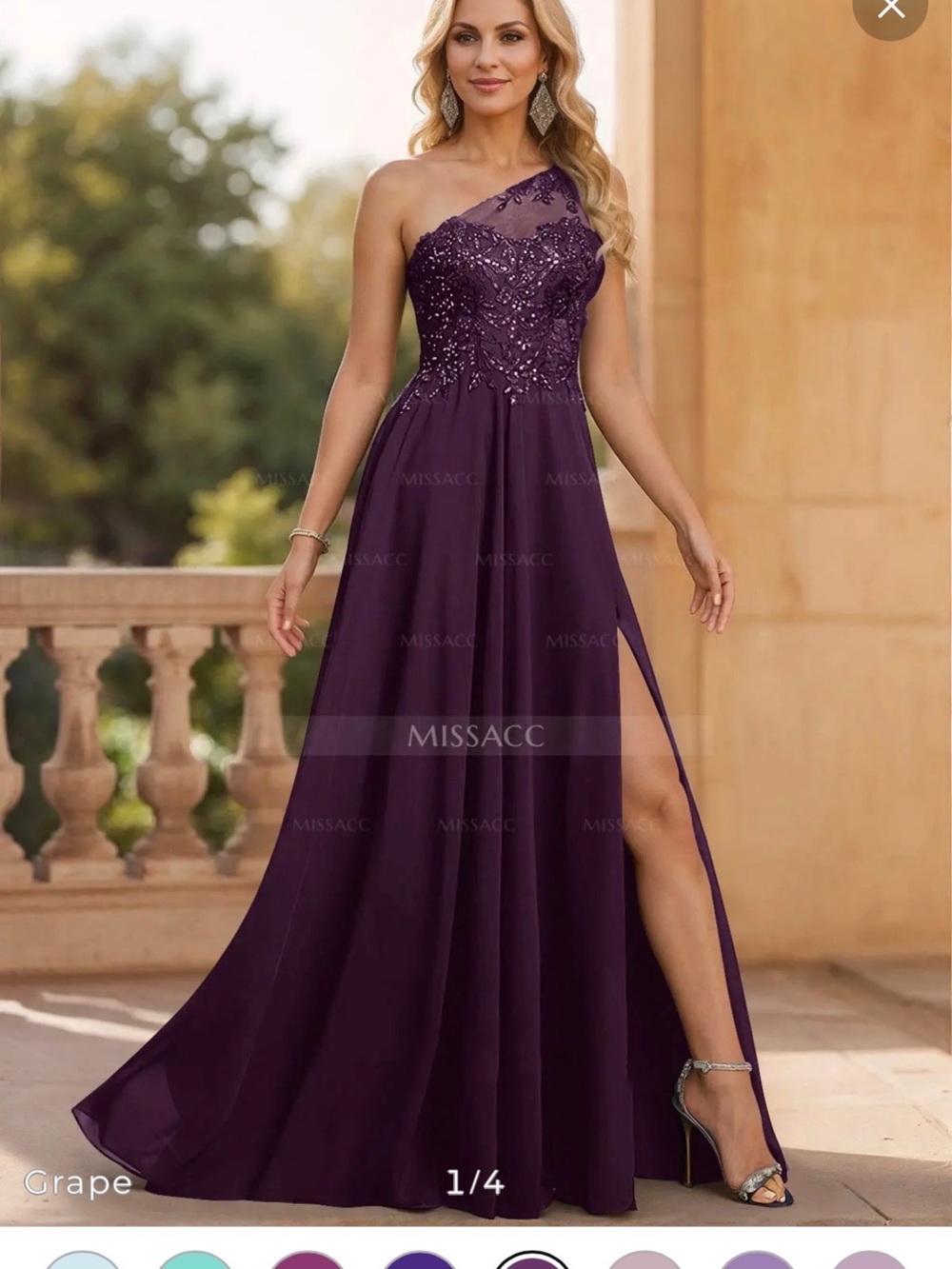 NWT Missacc Formal Dress Size 8 Purple Plum One Shoulder Beaded MOB Prom Gown